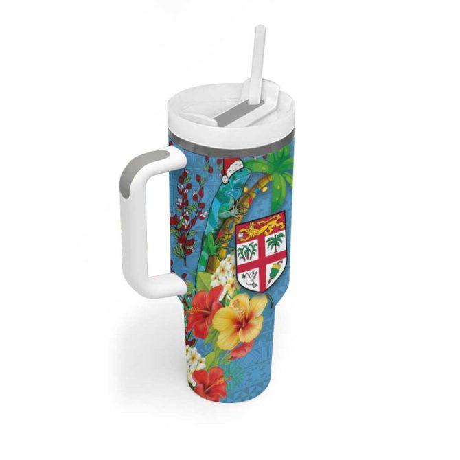 Fijians Iguana Tagimoucia Christmas Palm Tree And Hibiscus Custom Stanley Quencher 40Oz Stainless Steel Tumbler With Handle - Image 2