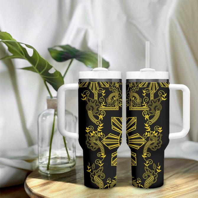 Filipino Sun Tribal Tattoo Philippines Inspired Barong Simple Gold Custom Stanley Quencher 40Oz Stainless Steel Tumbler With Handle - Image 9