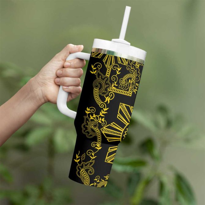Filipino Sun Tribal Tattoo Philippines Inspired Barong Simple Gold Custom Stanley Quencher 40Oz Stainless Steel Tumbler With Handle - Image 3