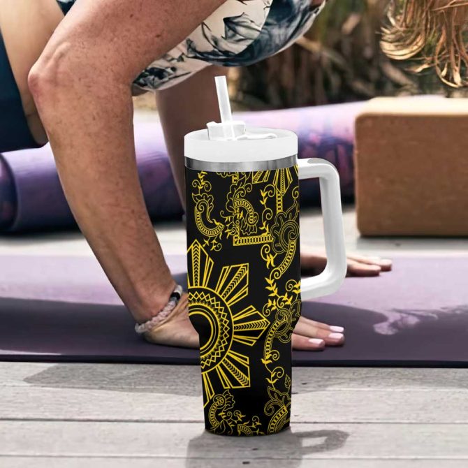 Filipino Sun Tribal Tattoo Philippines Inspired Barong Simple Gold Custom Stanley Quencher 40Oz Stainless Steel Tumbler With Handle - Image 6