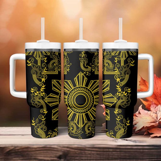 Filipino Sun Tribal Tattoo Philippines Inspired Barong Simple Gold Custom Stanley Quencher 40Oz Stainless Steel Tumbler With Handle - Image 4