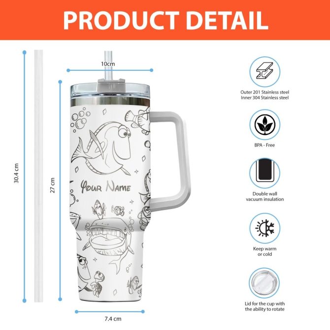 Finding Dory Disney Cartoon Custom Stanley Quencher 40Oz Stainless Steel Tumbler With Handle - Image 2