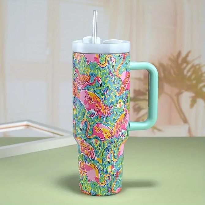 Fink Flamingo Custom Stanley Quencher 40Oz Stainless Steel Tumbler With Handle