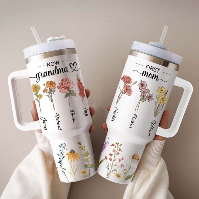 First Mom Now Grandma Custom Stanley Quencher 40Oz Stainless Steel Tumbler - Image 4