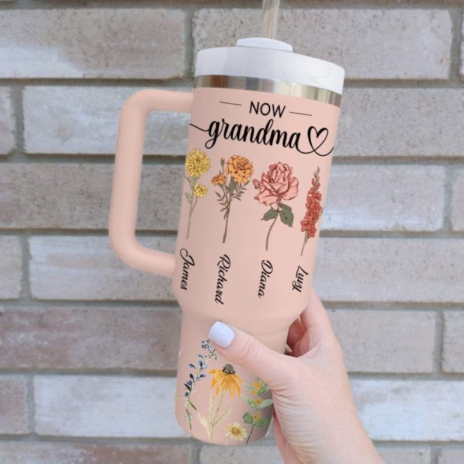 First Mom Now Grandma Custom Stanley Quencher 40Oz Stainless Steel Tumbler - Image 6