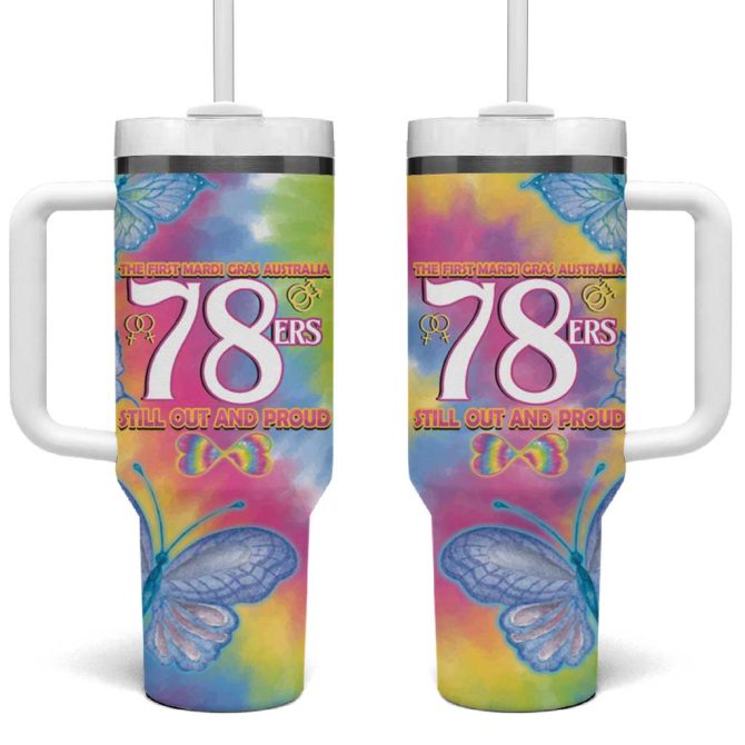 First Sydney Madri Gras Australia 78Ers Still Out And Proud Custom Stanley Quencher 40Oz Stainless Steel Tumbler With Handle - Image 2