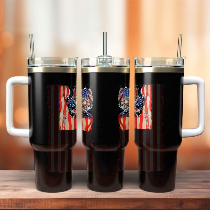 Fishing American Flag Custom Stanley Quencher 40Oz Stainless Steel Tumbler With Handle