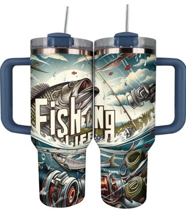 Fishing Custom Stanley Quencher 40Oz Stainless Steel Tumbler With Handle