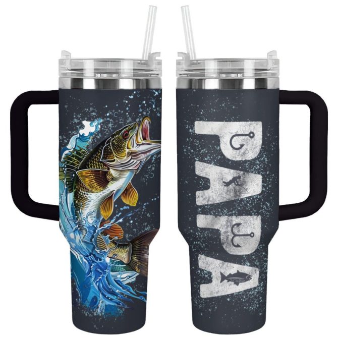 Fishing Custom Stanley Quencher 40Oz Stainless Steel Tumbler With Handle