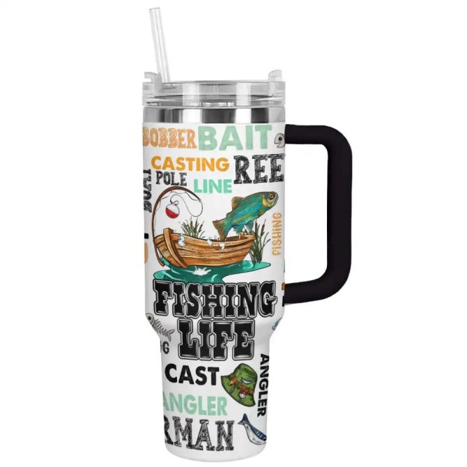 Fishing Custom Stanley Quencher 40Oz Stainless Steel Tumbler With Handle