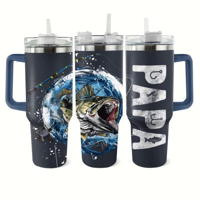 Fishing Custom Stanley Quencher 40Oz Stainless Steel Tumbler With Handle