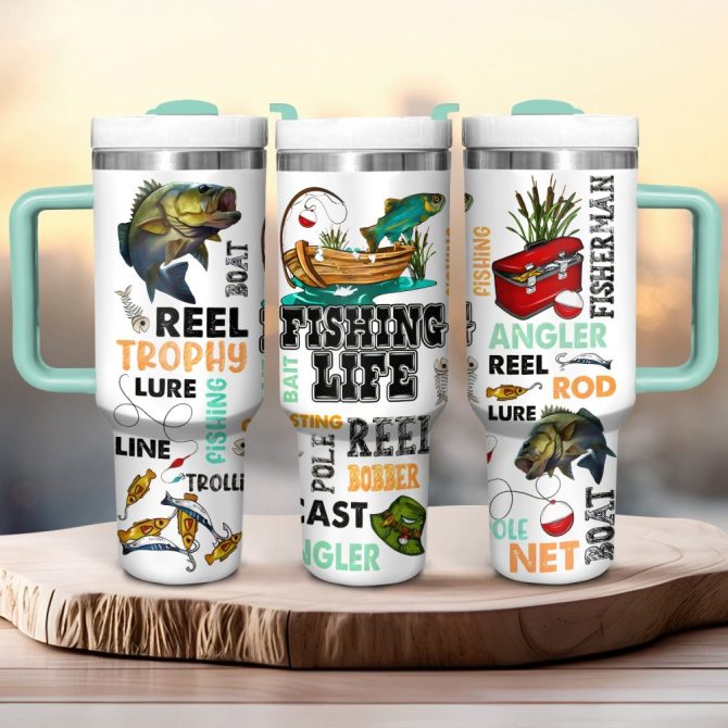 Fishing Life Custom Stanley Quencher 40Oz Stainless Steel Tumbler With Handle