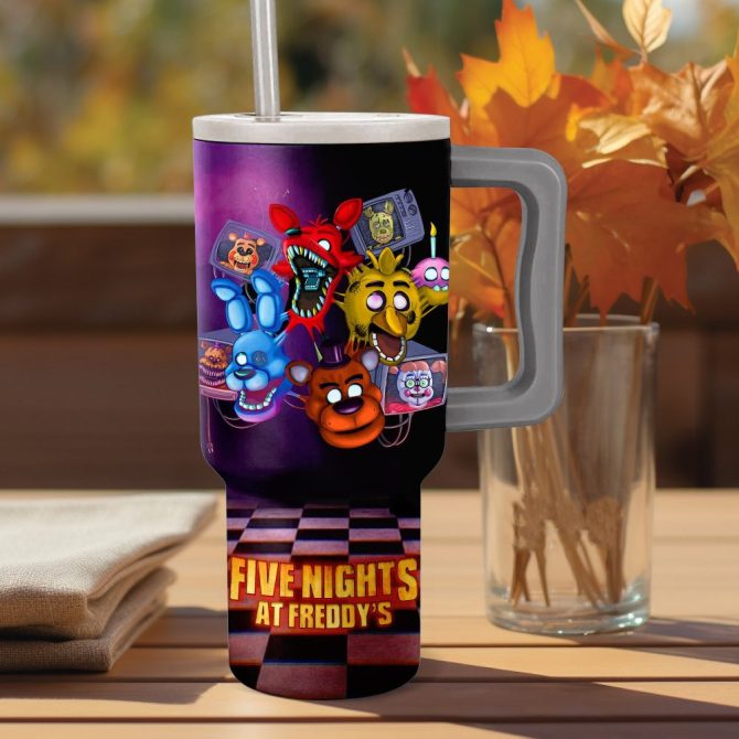 Five Nights At Freddy #8217;S Cartoon Custom Stanley Quencher 40Oz Stainless Steel