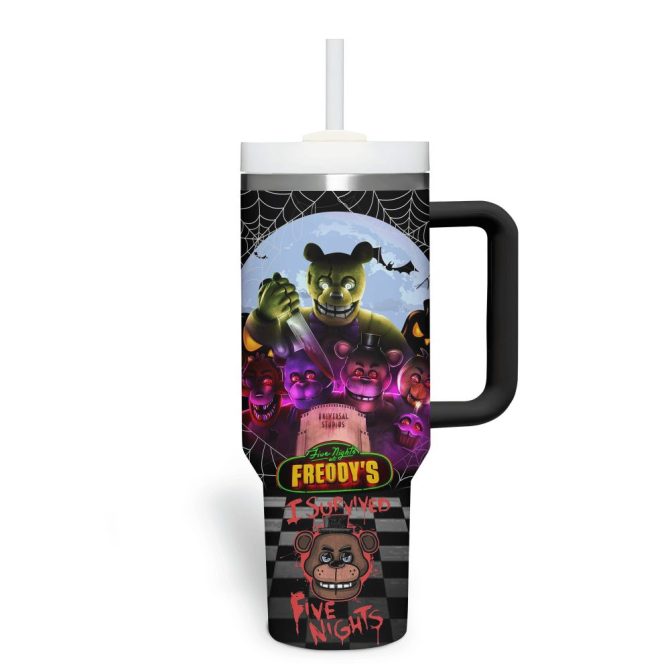 Five Nights At Freddy #8217;S Cartoon Custom Stanley Quencher 40Oz Stainless Steel Tumbler With Handle - Image 4