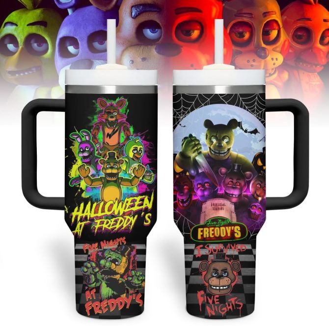 Five Nights At Freddy #8217;S Cartoon Custom Stanley Quencher 40Oz Stainless Steel Tumbler With Handle