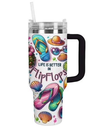 Flipflops Custom Stanley Quencher 40Oz Stainless Steel Tumbler With Handle