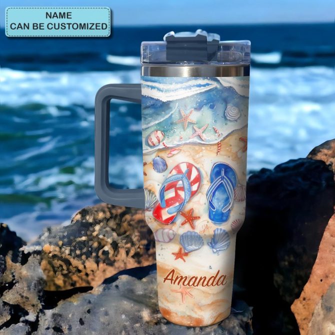 Flipflops Custom Stanley Quencher 40Oz Stainless Steel Tumbler With Handle - Image 2