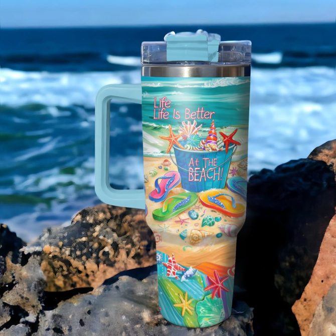 Flipflops Custom Stanley Quencher 40Oz Stainless Steel Tumbler With Handle - Image 2