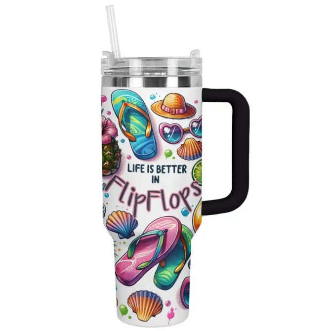 Flipflops Custom Stanley Quencher 40Oz Stainless Steel Tumbler With Handle - Image 2