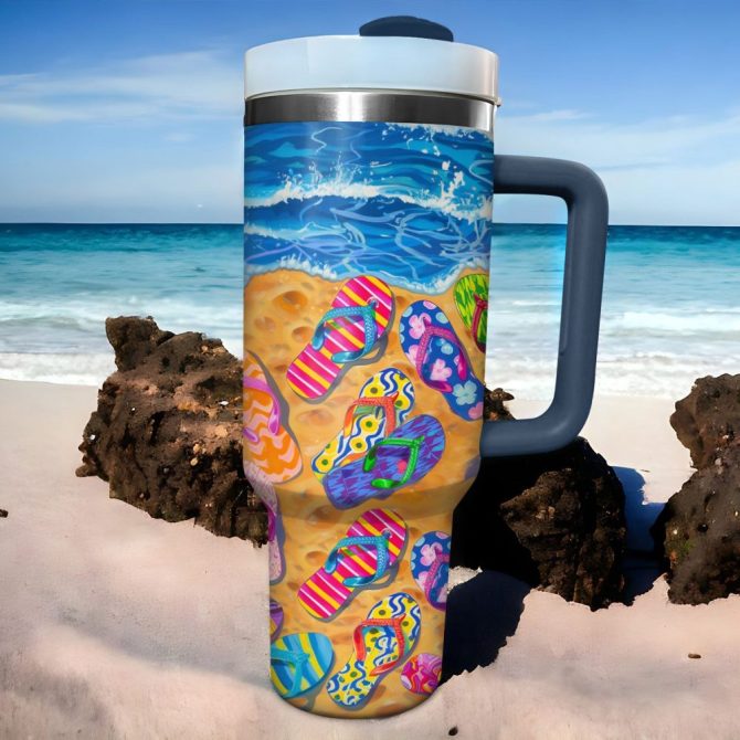 Flipflops Custom Stanley Quencher 40Oz Stainless Steel Tumbler With Handle