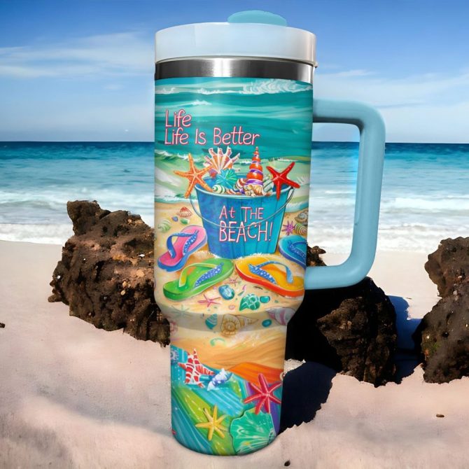 Flipflops Custom Stanley Quencher 40Oz Stainless Steel Tumbler With Handle