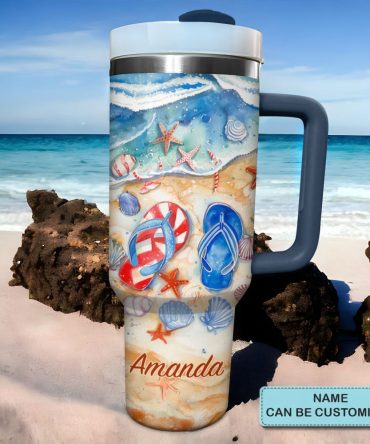 Flipflops Custom Stanley Quencher 40Oz Stainless Steel Tumbler With Handle