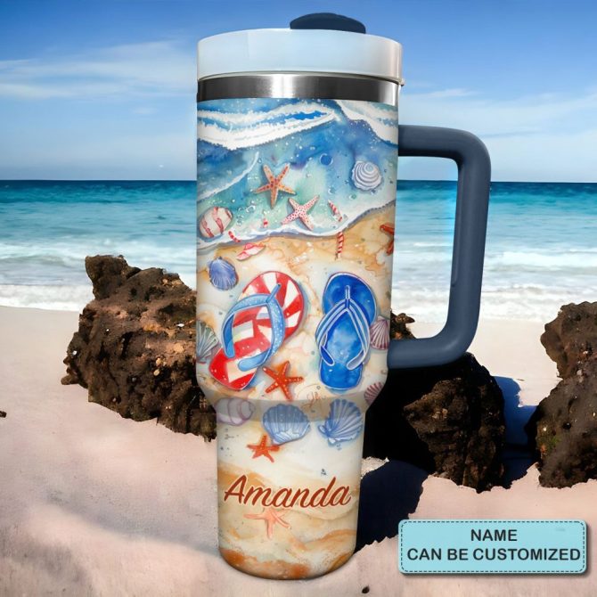 Flipflops Custom Stanley Quencher 40Oz Stainless Steel Tumbler With Handle