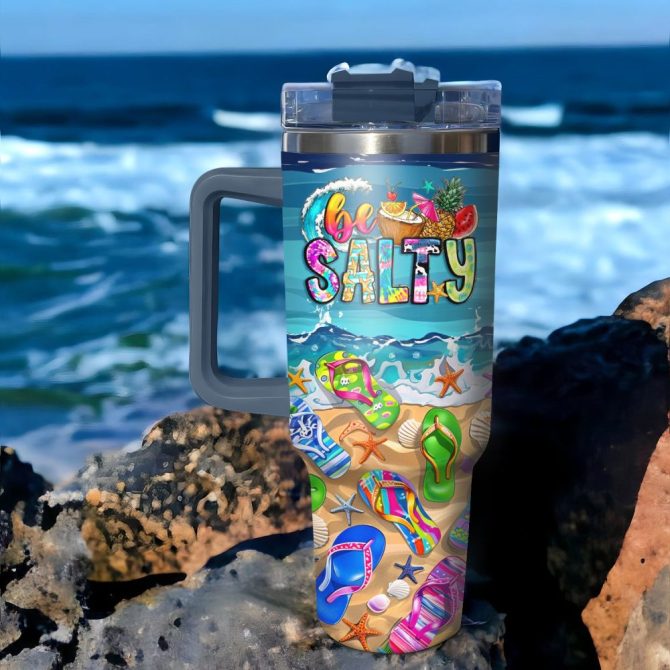 Flipflops Custom Stanley Quencher 40Oz Stainless Steel Tumbler With Handle - Image 2