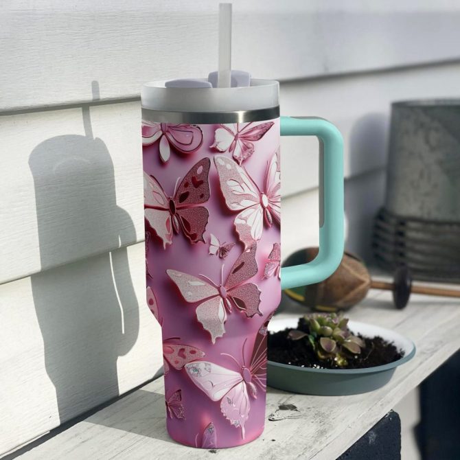 Floating Butterfly Custom Stanley Quencher 40Oz Stainless Steel Tumbler With Handle - Image 4
