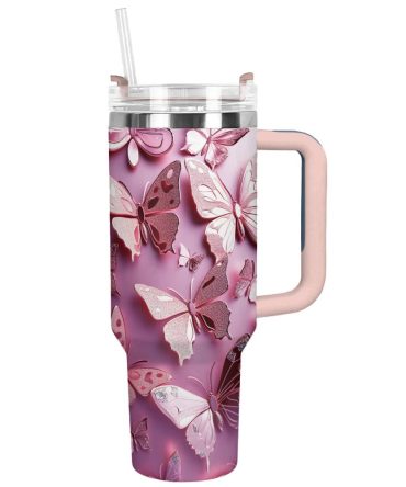 Floating Butterfly Custom Stanley Quencher 40Oz Stainless Steel Tumbler With Handle