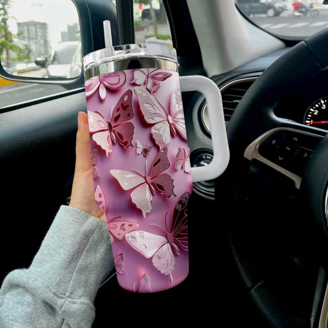 Floating Butterfly Custom Stanley Quencher 40Oz Stainless Steel Tumbler With Handle - Image 3