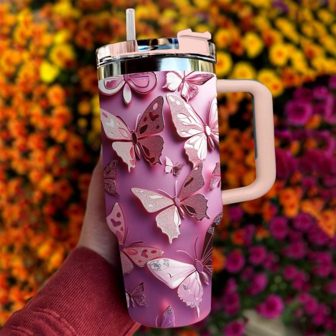 Floating Butterfly Custom Stanley Quencher 40Oz Stainless Steel Tumbler With Handle - Image 2