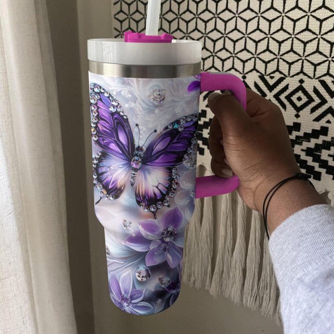 Floral And Butterfly Custom Stanley Quencher 40Oz Stainless Steel Tumbler With Handle - Image 4
