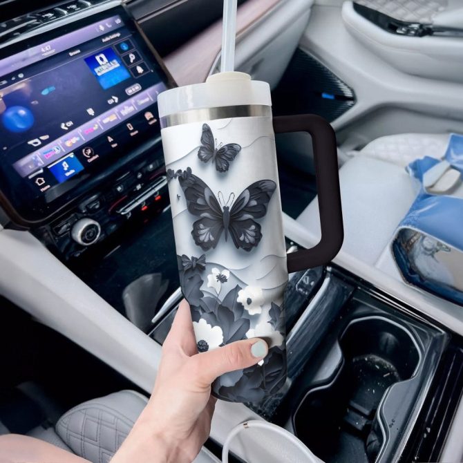 Floral And Butterfly Custom Stanley Quencher 40Oz Stainless Steel Tumbler With Handle - Image 3