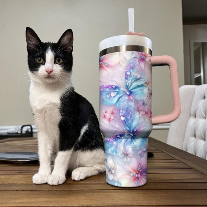 Floral And Butterfly Custom Stanley Quencher 40Oz Stainless Steel Tumbler With Handle - Image 2