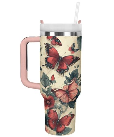Floral And Butterfly Custom Stanley Quencher 40Oz Stainless Steel Tumbler With Handle
