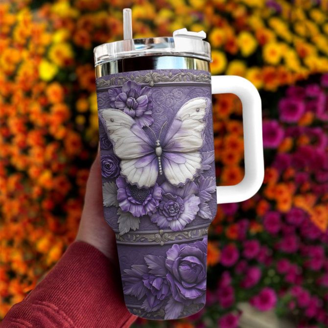 Floral And Butterfly Custom Stanley Quencher 40Oz Stainless Steel Tumbler With Handle - Image 4