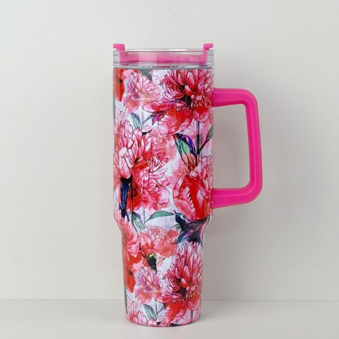 Floral And Butterfly Custom Stanley Quencher 40Oz Stainless Steel Tumbler With Handle