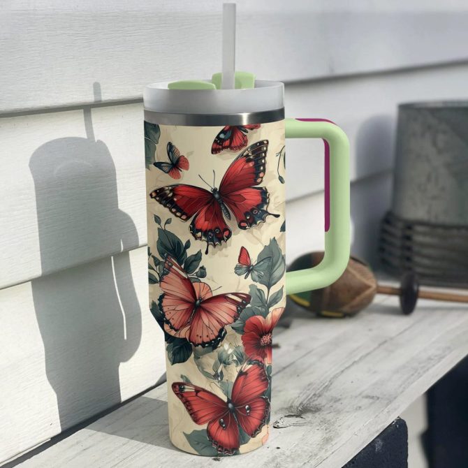 Floral And Butterfly Custom Stanley Quencher 40Oz Stainless Steel Tumbler With Handle - Image 3