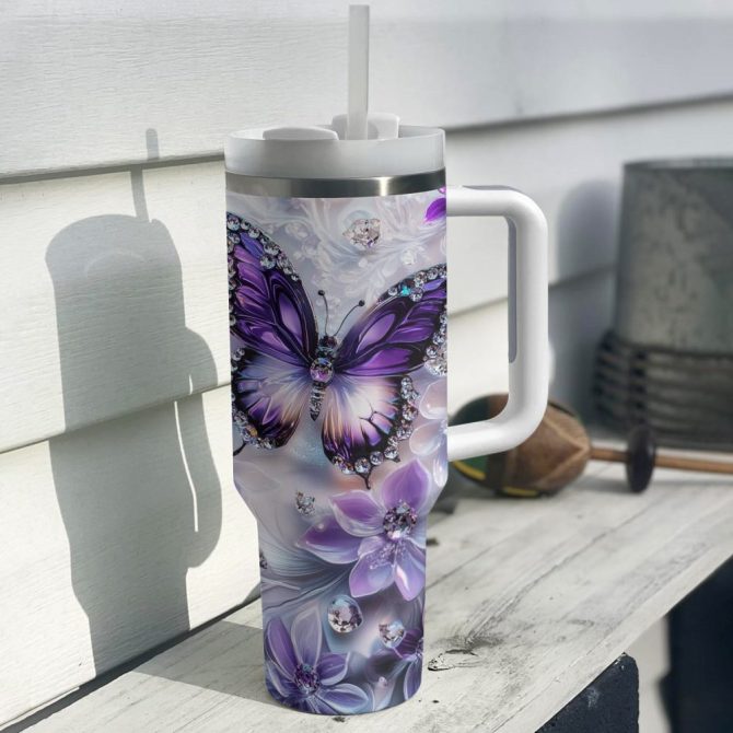 Floral And Butterfly Custom Stanley Quencher 40Oz Stainless Steel Tumbler With Handle - Image 2