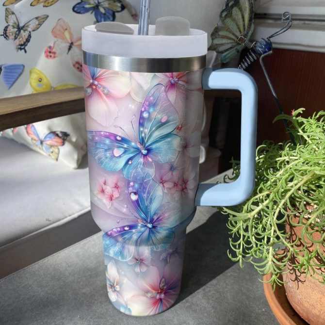 Floral And Butterfly Custom Stanley Quencher 40Oz Stainless Steel Tumbler With Handle - Image 4