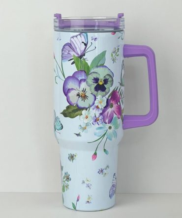 Floral And Butterfly Custom Stanley Quencher 40Oz Stainless Steel Tumbler With Handle