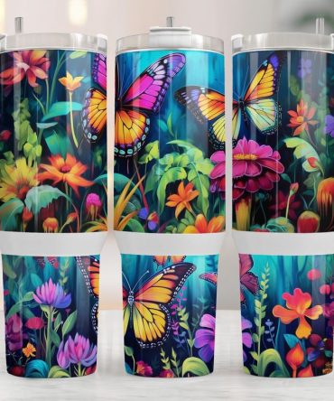 Floral Butterflies Custom Stanley Quencher 40Oz Stainless Steel Tumbler