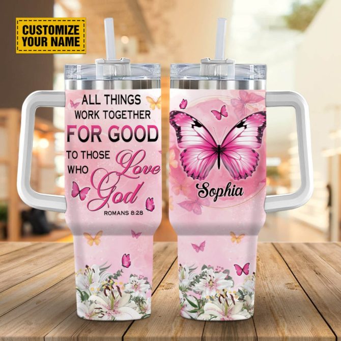 Floral Butterfly God Custom Stanley Quencher 40Oz Stainless Steel Tumbler With Handle - Image 2