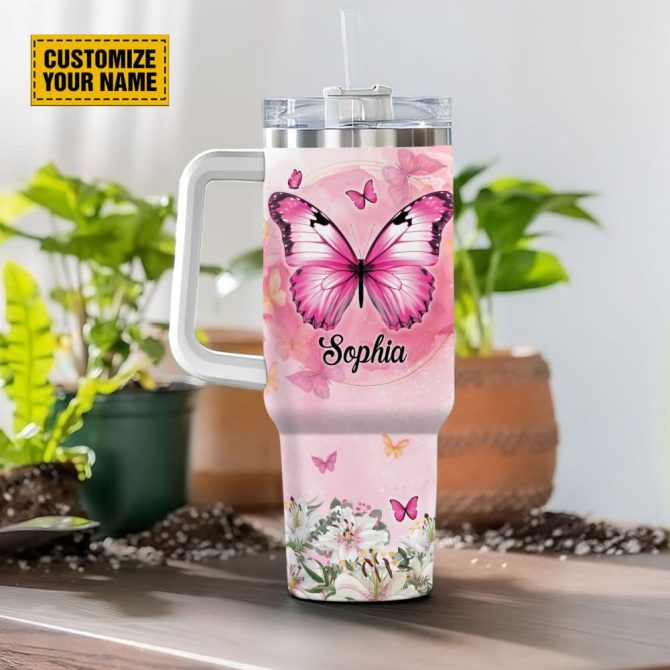 Floral Butterfly God Custom Stanley Quencher 40Oz Stainless Steel Tumbler With Handle - Image 5