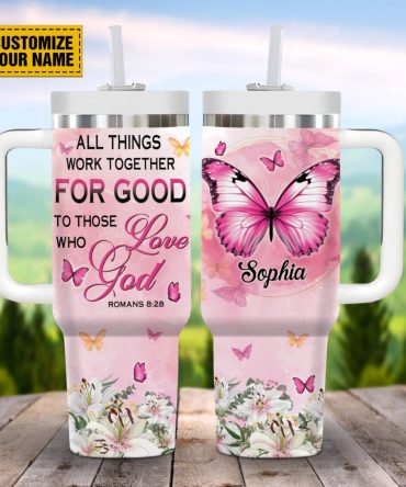 Floral Butterfly God Custom Stanley Quencher 40Oz Stainless Steel Tumbler With Handle