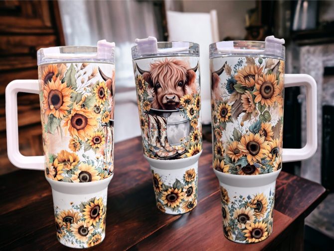 Floral Cow Custom Stanley Quencher 40Oz Stainless Steel Tumbler