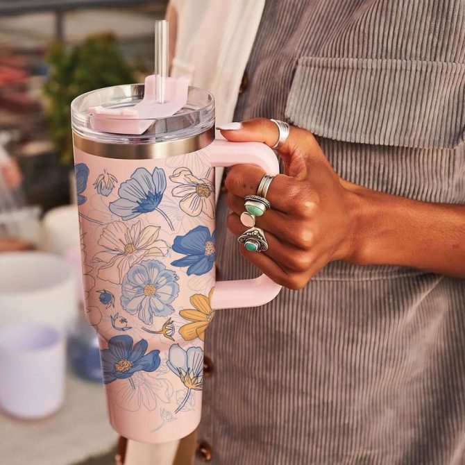 Floral Custom Stanley Quencher 40Oz Stainless Steel Tumbler
