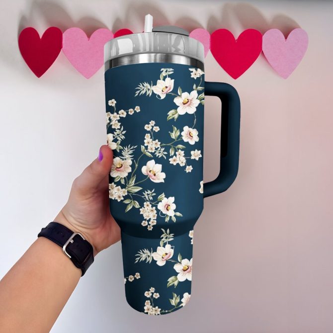 Floral Custom Stanley Quencher 40Oz Stainless Steel Tumbler