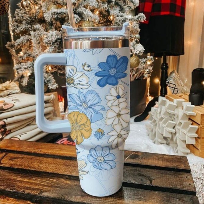Floral Custom Stanley Quencher 40Oz Stainless Steel Tumbler